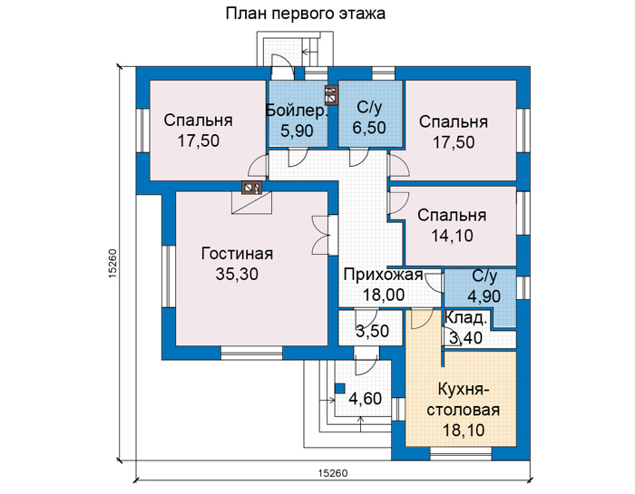 Планировка первого этажа :: Проект дома из кирпича 48-31