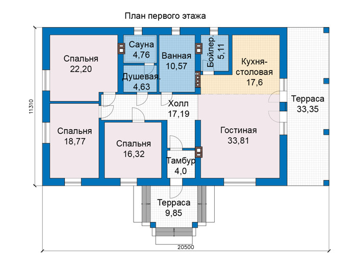 Планировка первого этажа :: Проект дома из кирпича 48-32