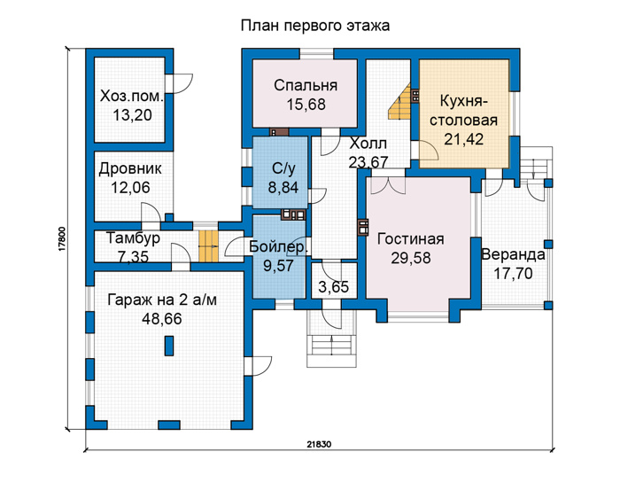 Планировка первого этажа :: Проект дома из кирпича 48-33