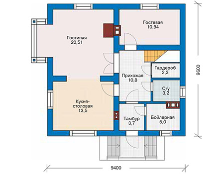 Планировка первого этажа :: Проект дома из кирпича 48-34