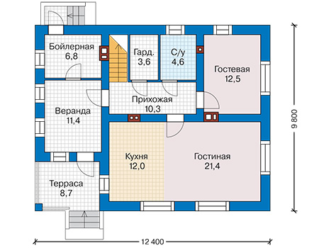 Планировка первого этажа :: Проект дома из кирпича 48-36