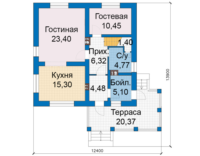 Планировка первого этажа :: Проект дома из кирпича 48-38