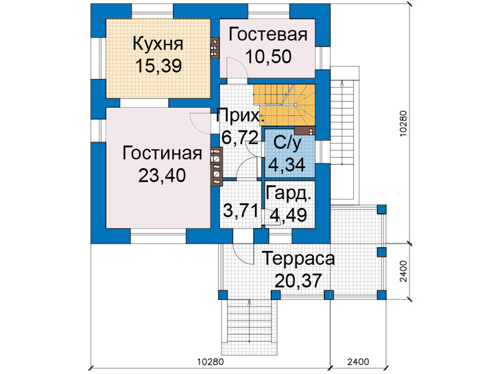 Планировка первого этажа :: Проект дома из кирпича 48-39