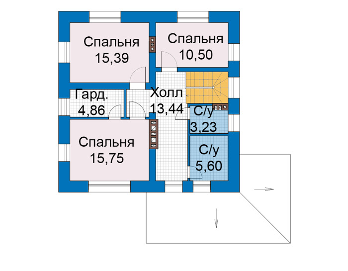 Планировка второго этажа :: Проект дома из кирпича 48-39