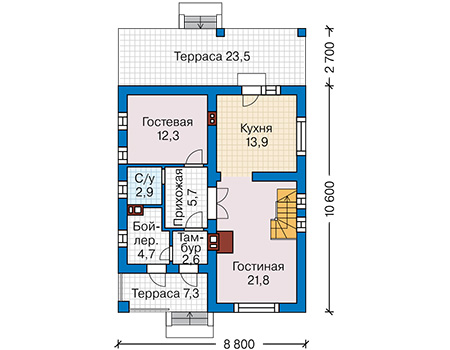 Планировка первого этажа :: Проект дома из кирпича 48-40