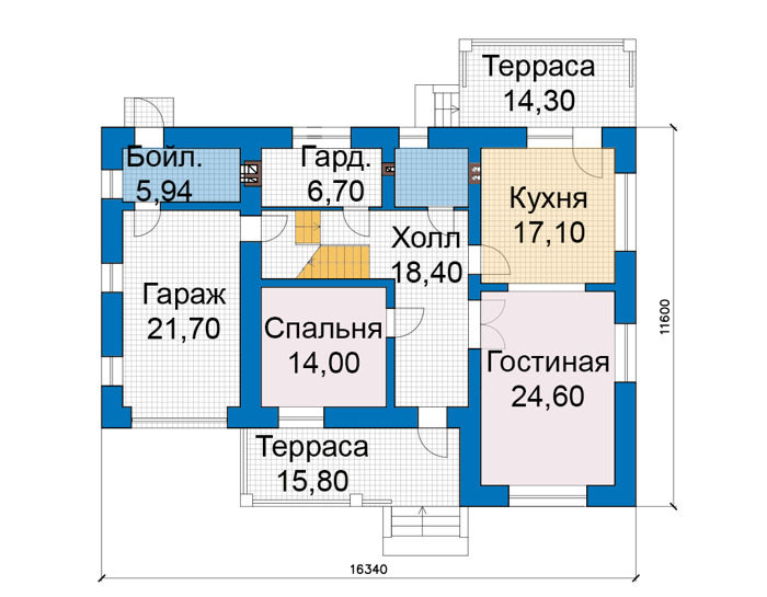 Планировка первого этажа :: Проект дома из кирпича 48-43