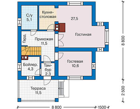 Планировка первого этажа :: Проект дома из кирпича 48-46