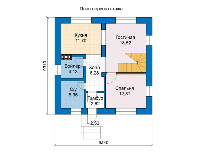 Планировка первого этажа :: Проект дома из кирпича 48-47