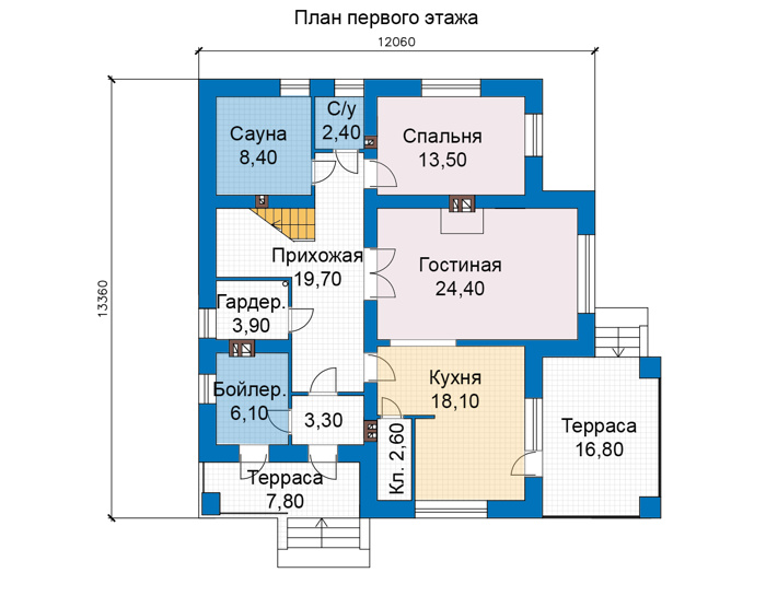 Планировка первого этажа :: Проект дома из кирпича 48-57