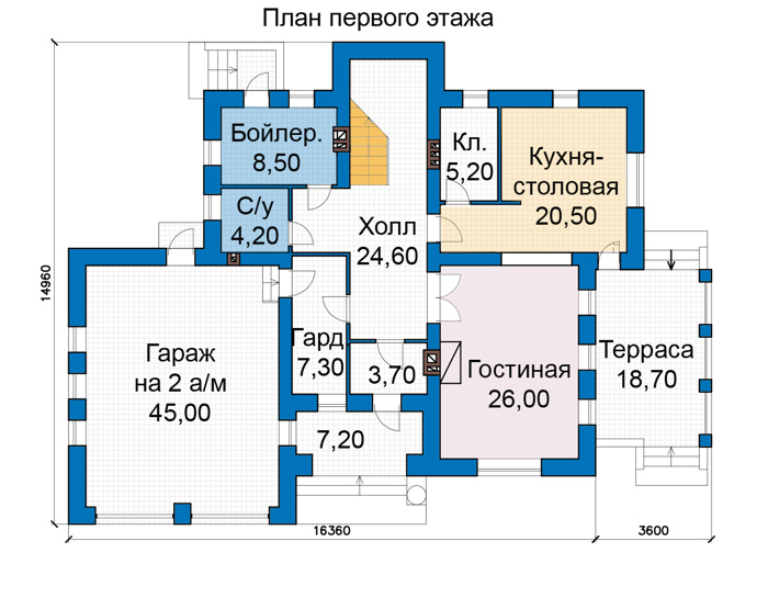 Планировка первого этажа :: Проект дома из кирпича 48-58