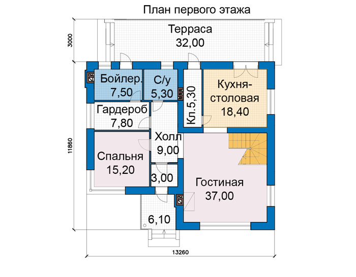 Планировка первого этажа :: Проект дома из кирпича 48-59