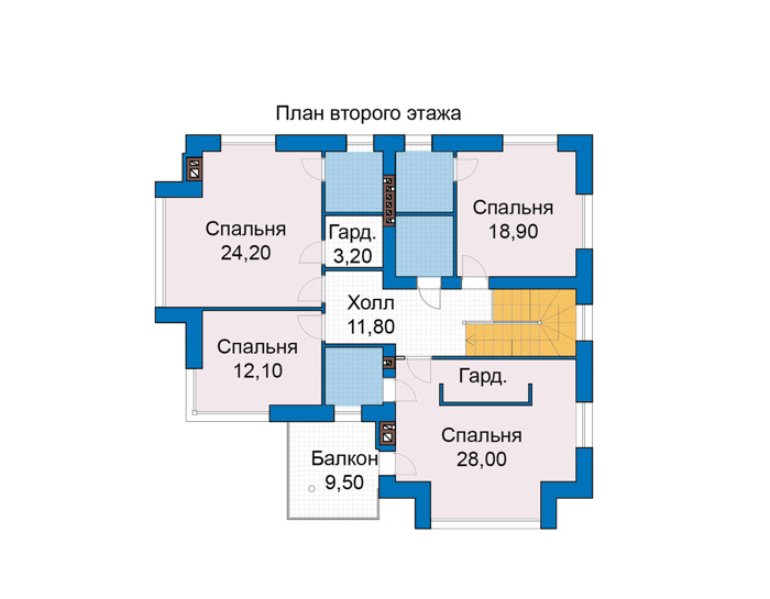 Планировка второго этажа :: Проект дома из кирпича 48-59