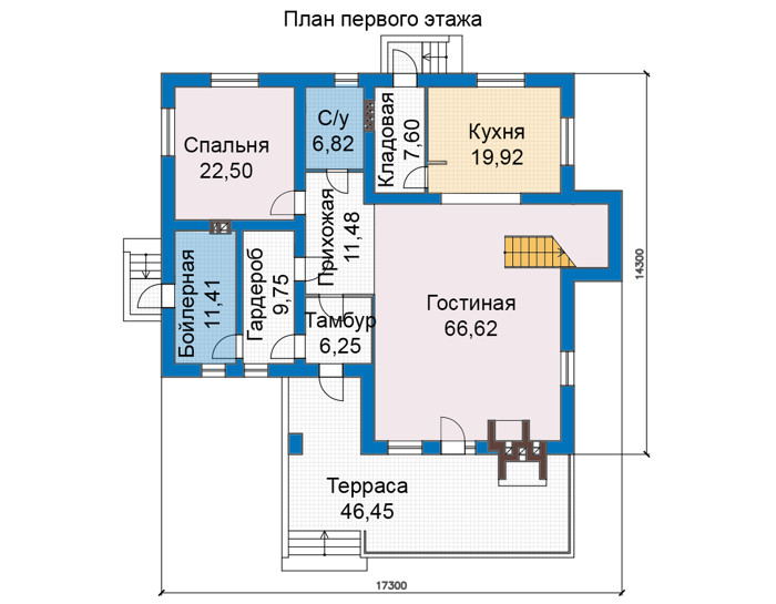 Планировка первого этажа :: Проект дома из кирпича 48-63