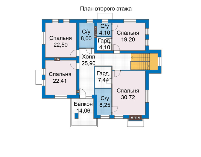 Планировка второго этажа :: Проект дома из кирпича 48-63