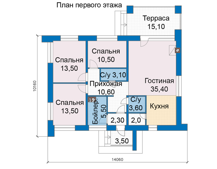 Планировка первого этажа :: Проект дома из кирпича 48-64