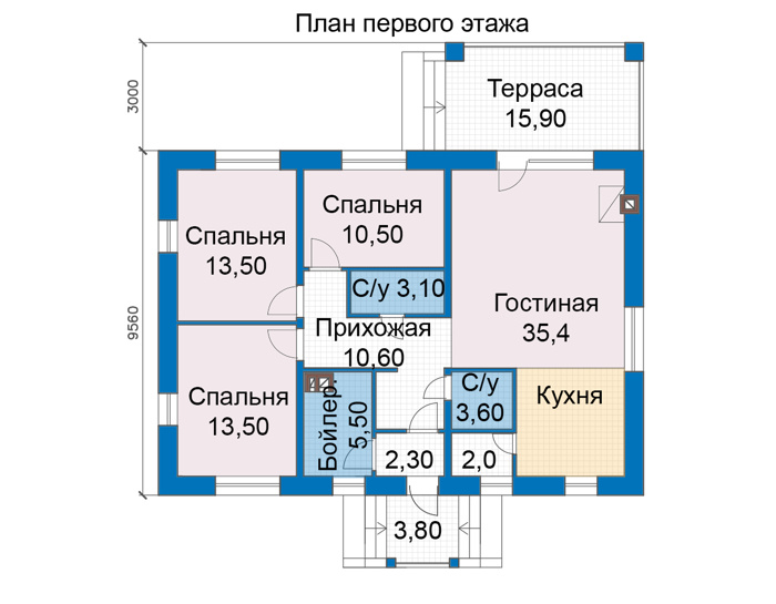 Планировка первого этажа :: Проект дома из кирпича 48-65