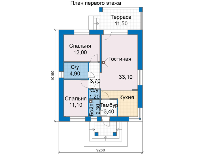 Планировка первого этажа :: Проект дома из кирпича 48-66