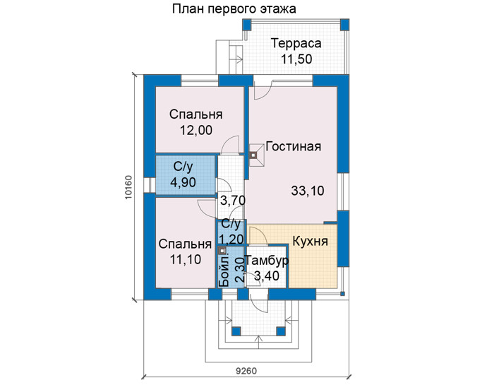 Планировка первого этажа :: Проект дома из кирпича 48-67