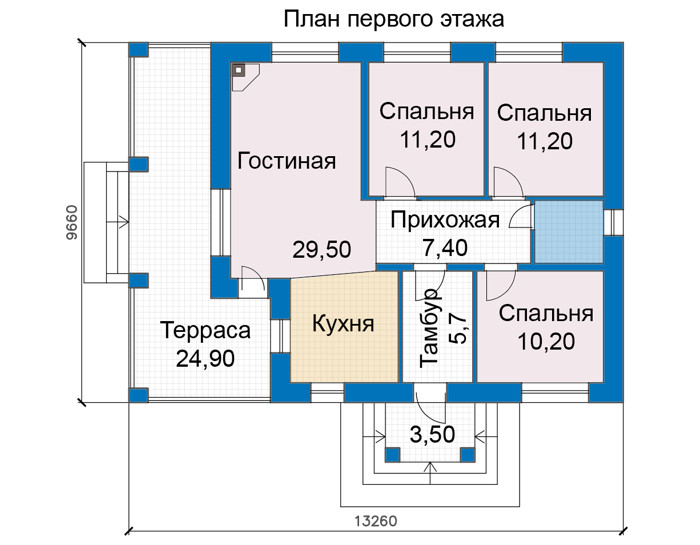Планировка первого этажа :: Проект дома из кирпича 48-74