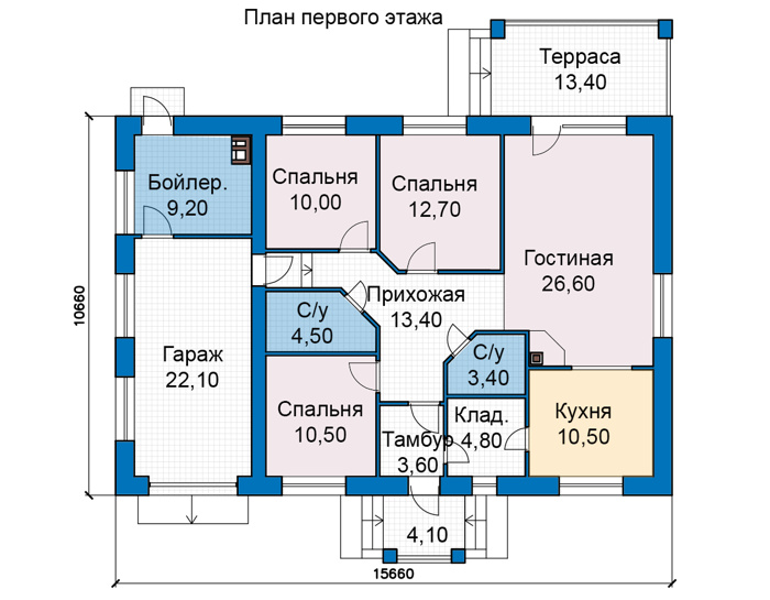 Планировка первого этажа :: Проект дома из кирпича 48-77