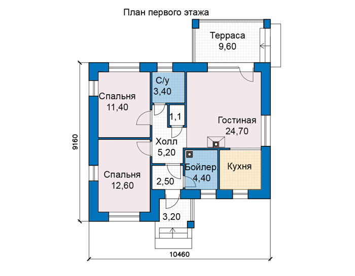 Планировка первого этажа :: Проект дома из кирпича 48-79