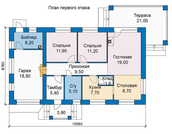 Планировка первого этажа :: Проект дома из кирпича 48-81