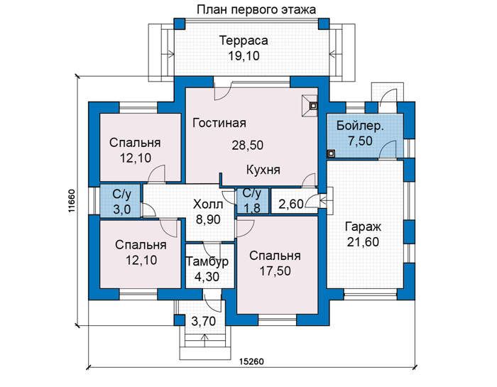 Планировка первого этажа :: Проект дома из кирпича 48-88