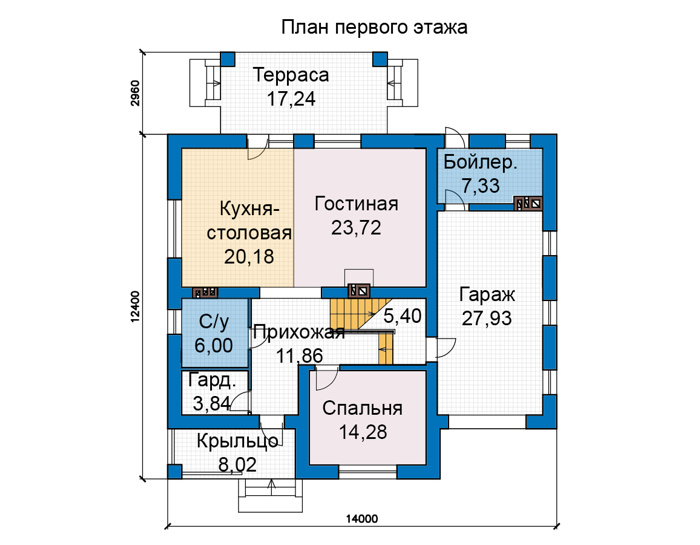 Планировка первого этажа :: Проект дома из кирпича 48-97