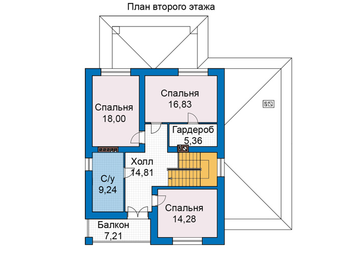 Планировка второго этажа :: Проект дома из кирпича 48-97