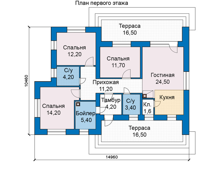 Планировка первого этажа :: Проект дома из кирпича 48-98