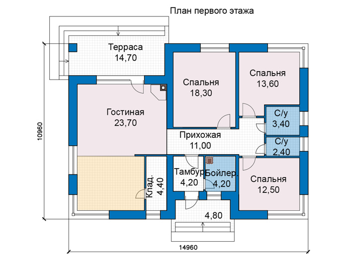 Планировка первого этажа :: Проект дома из кирпича 49-01