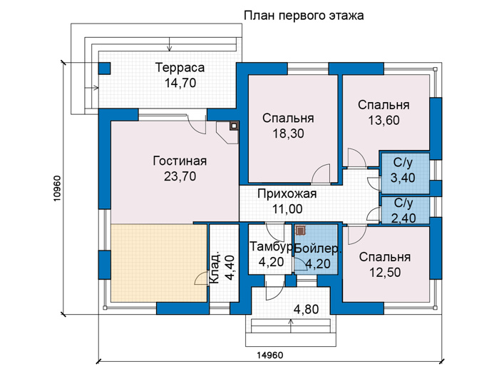 Планировка первого этажа :: Проект дома из кирпича 49-03