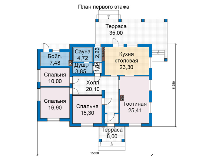 Планировка первого этажа :: Проект дома из кирпича 49-05