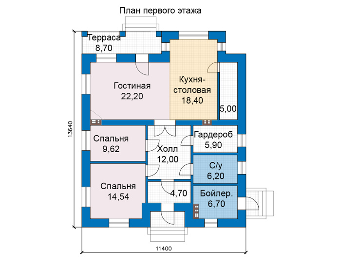 Планировка первого этажа :: Проект дома из кирпича 49-07