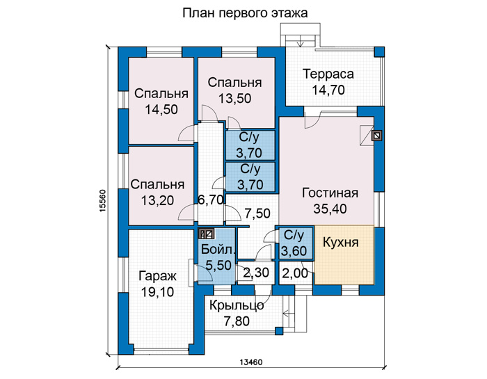 Планировка первого этажа :: Проект дома из кирпича 49-08