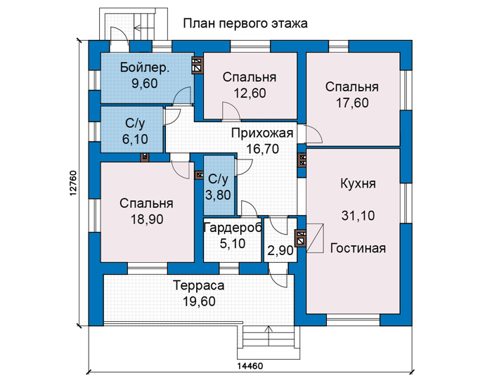 Планировка первого этажа :: Проект дома из кирпича 49-10