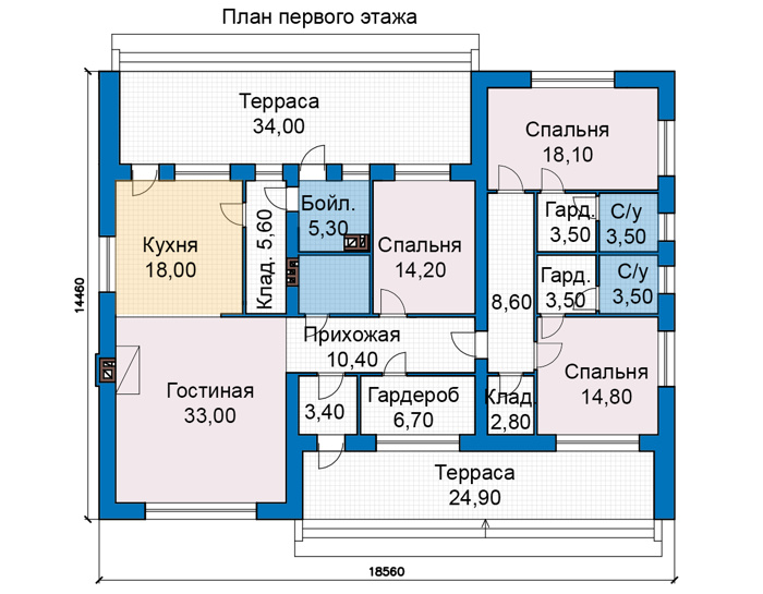 Планировка первого этажа :: Проект дома из кирпича 49-11