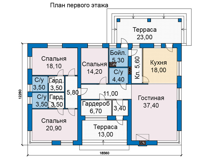 Планировка первого этажа :: Проект дома из кирпича 49-12