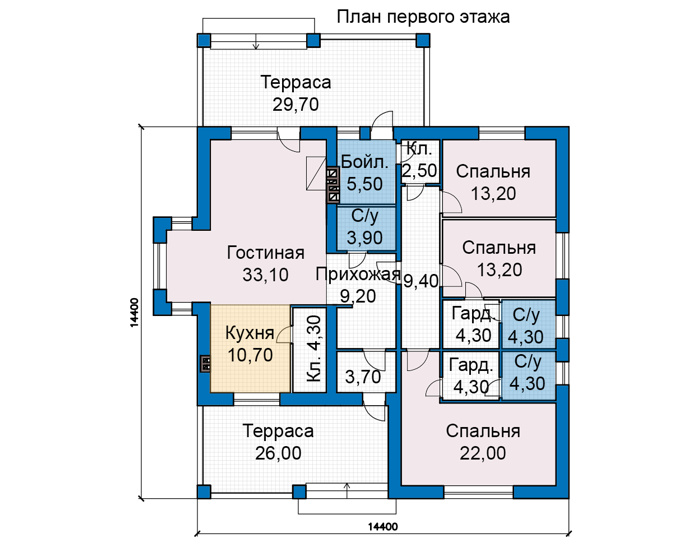 Планировка первого этажа :: Проект дома из кирпича 49-13