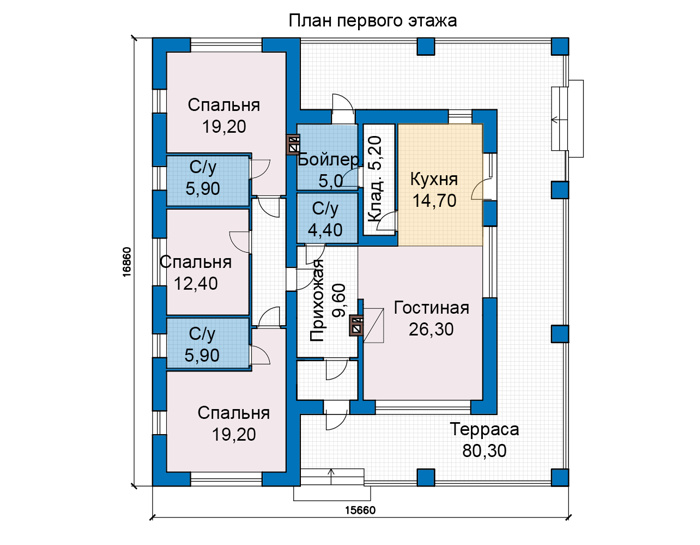 Планировка первого этажа :: Проект дома из кирпича 49-16