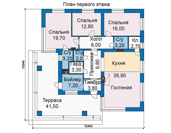 Планировка первого этажа :: Проект дома из кирпича 49-18