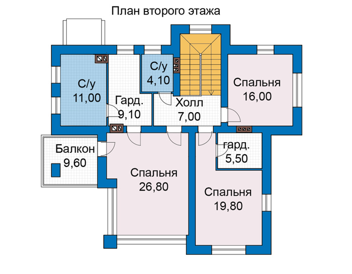 Планировка второго этажа :: Проект дома из кирпича 49-25