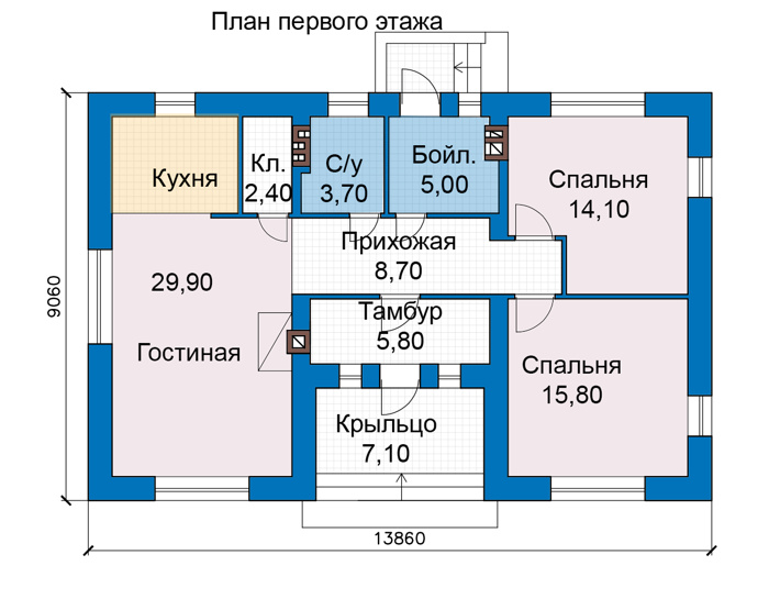 Планировка первого этажа :: Проект дома из кирпича 49-26