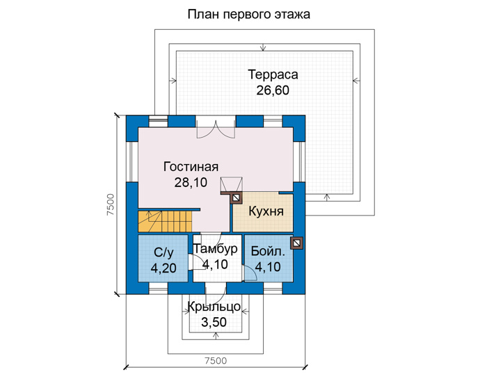 Планировка первого этажа :: Проект дома из кирпича 49-27