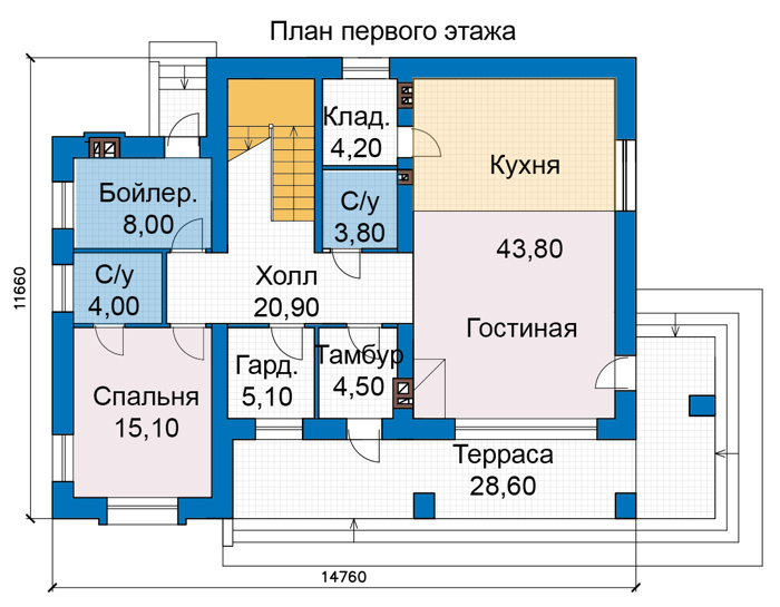 Планировка первого этажа :: Проект дома из кирпича 49-30