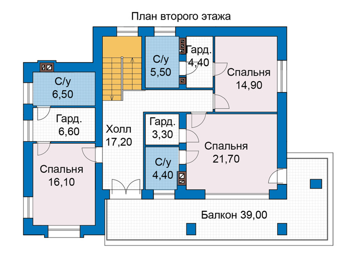 Планировка второго этажа :: Проект дома из кирпича 49-30