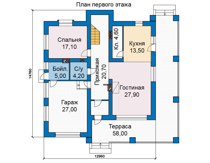 Планировка первого этажа :: Проект дома из кирпича 49-31