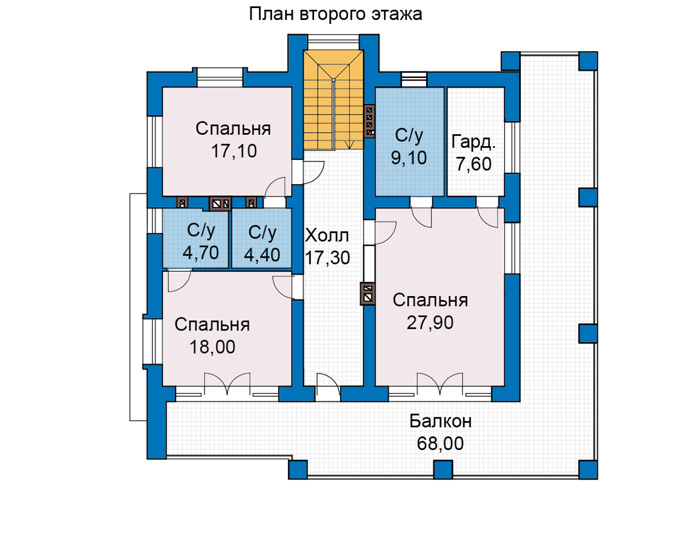 Планировка второго этажа :: Проект дома из кирпича 49-31