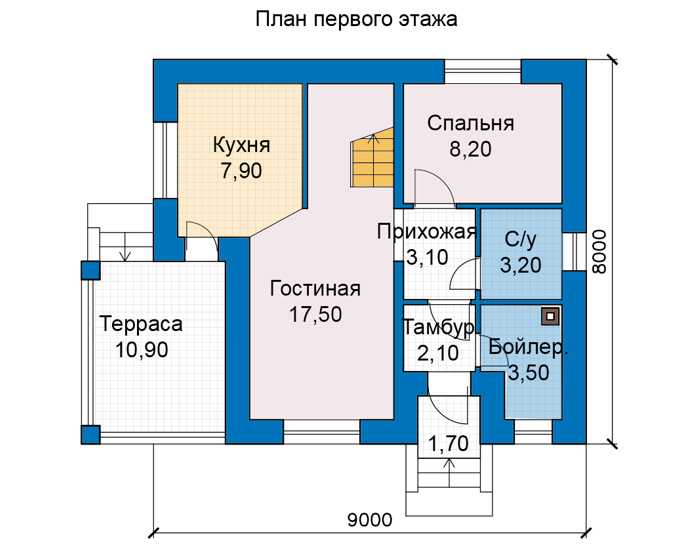 Планировка первого этажа :: Проект дома из кирпича 49-34