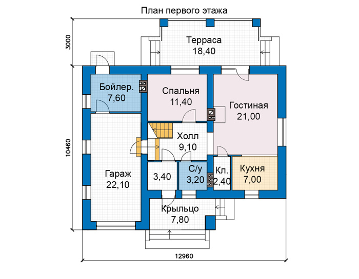 Планировка первого этажа :: Проект дома из кирпича 49-37